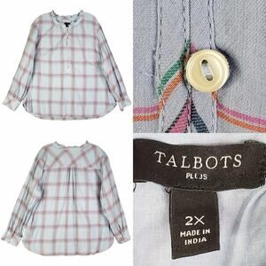 Talbots Tunic Top Plus Size 2X Women’s Popover Blouse Cotton Blue Plaid LS